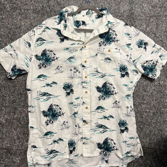 Croft & Barrow Button Down Men XXL White Collared Button Short Sleeve Hawaiian - Picture 1 of 9